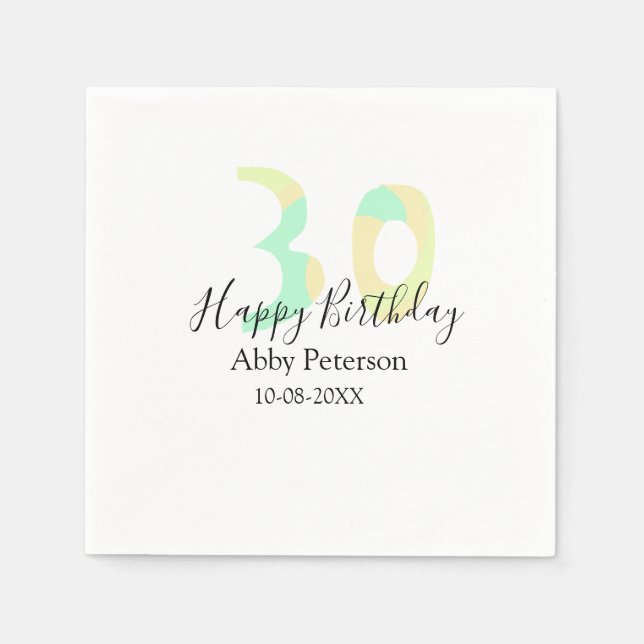 30th birthday bold letter pastel yellow black retr napkins (Front)