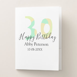 30th birthday bold letter pastel yellow black retr pocket folder