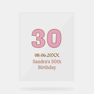 30th birthday bold pink golden name date simple mi acrylic sign