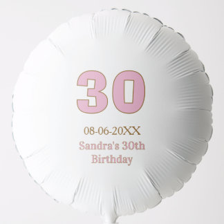 30th birthday bold pink golden name date simple mi balloon