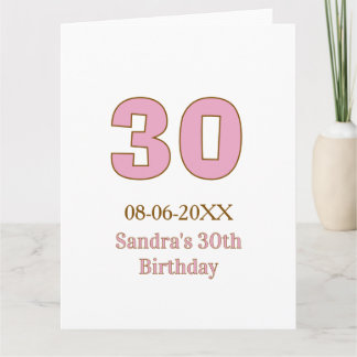 30th birthday bold pink golden name date simple mi card