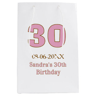 30th birthday bold pink golden name date simple mi medium gift bag
