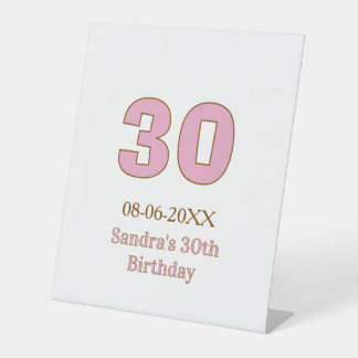 30th birthday bold pink golden name date simple mi pedestal sign