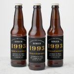 30th Birthday Born 1993 Add Name Black Gold Beer Bottle Label<br><div class="desc">Personalized Birthday add your name and year beer label. Edit the name and year with the template provided. A wonderful custom birthday party accessory. More gifts and party supplies available with the "setting standards" design in the store.</div>
