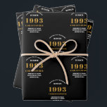 30th Birthday born 1993 Add Name Black Gold Wrapping Paper Sheets<br><div class="desc">A personalized wrapping paper design for that birthday celebration for a special person. Add the name to this vintage retro style black and gold design for a custom birthday gift. Easily edit the name and year with the template provided. A wonderful custom birthday gift. More gifts and party supplies for...</div>