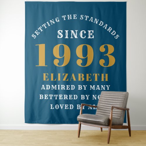 30th Birthday Born 1993 Add Name Blue Gold Large Tapestry