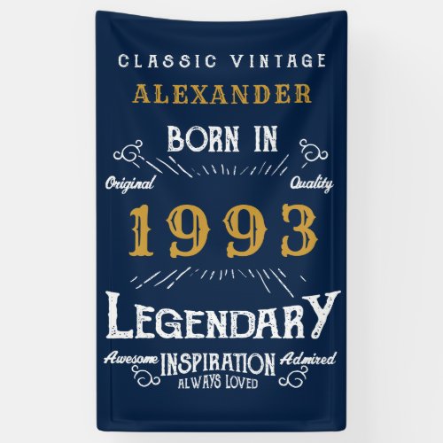 30th Birthday Born 1993 Add Name Legend Blue Gold Banner