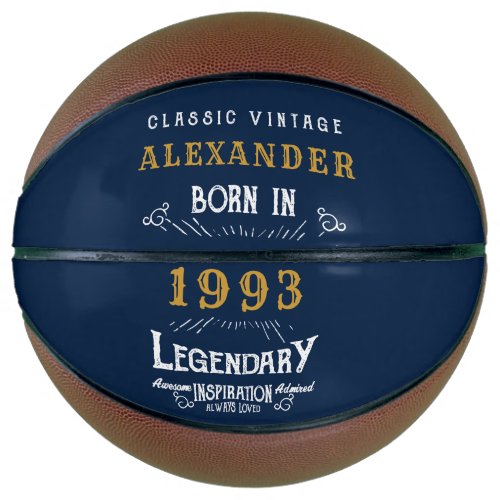 30th Birthday Born 1993 Add Name Legend Blue Gold Basketball