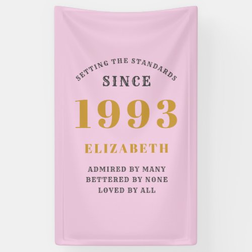30th Birthday Born 1993 Add Name Pink Gray Banner