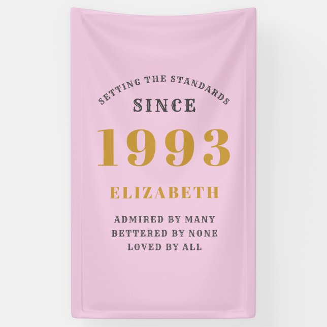 30th Birthday Born 1993 Add Name Pink Gray Banner (Vertical)