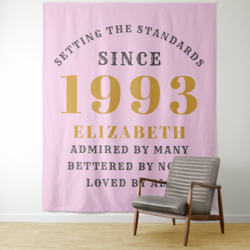 30th Birthday Born 1993 Add Name Pink Gray Large Tapestry