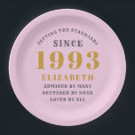 30th Birthday Born 1993 Add Name Pink Gray Paper Plates<br><div class="desc">Personalized Birthday add your name and year paper plate. Edit the name and year with the template provided. A wonderful custom birthday party accessory. More gifts and party supplies available with the "setting standards" design in the store.</div>