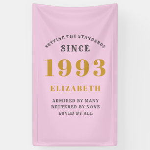 30th Birthday Born 1993 Add Name Pink Grey Banner