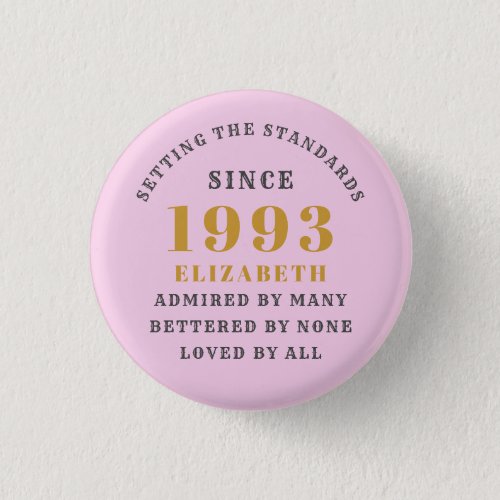 30th Birthday Born 1993 Add Name Pink Grey Button