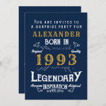 30th Birthday Born 1993 Blue Gold Retro Legend Invitation<br><div class="desc">For those celebrating their birthday we have the ideal birthday party invitation with a vintage feel. The blue background with a white and gold vintage typography design design is simple and yet elegant with a retro feel. Easily customize the text of this birthday gift using the template provided. Search in...</div>