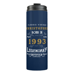 30th Birthday Born 1993 Legend Blue Gold Add Name Thermal Tumbler