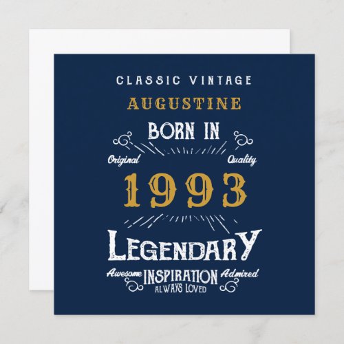 30th Birthday Born 1993 Legend Blue Gold Greeting Card