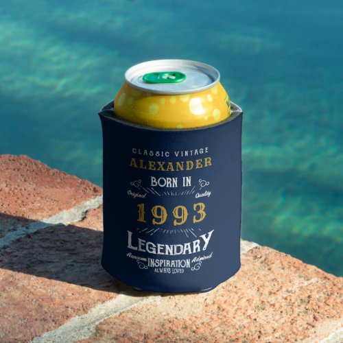 30th Birthday Born 1993 Vintage Blue Gold Legend Can Cooler