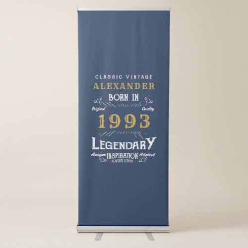 30th Birthday Born 1993 Vintage Blue Gold Legend Retractable Banner