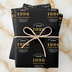 30th Birthday born 1996 Add Name Black Gold Wrapping Paper Sheets