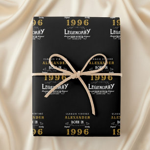 30th Birthday Born 1996 Legend Vintage Black Wrapping Paper Sheets