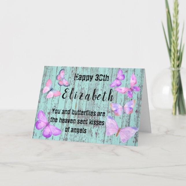 30th Birthday Butterfly Watercolor Blue Pink Card (Front)