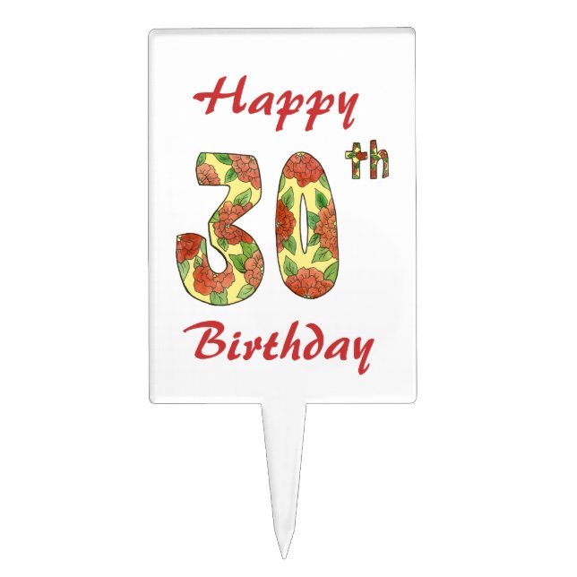 30th Birthday cake pick with roses (Front)