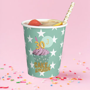 30th Birthday Cake Smash Party Green 8oz Paper Cups