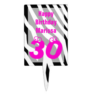 30th Birthday Cake Topper Zebra Print with 30