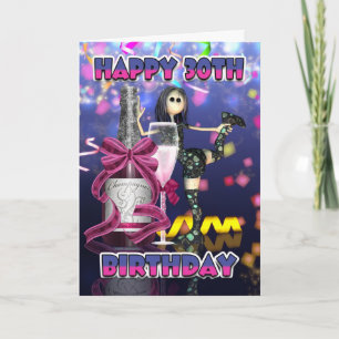30th Birthday Card - Champagne Rag Doll