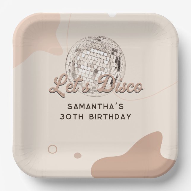30th Birthday Celebration 70s Retro Disco Party Paper Plates (Front)