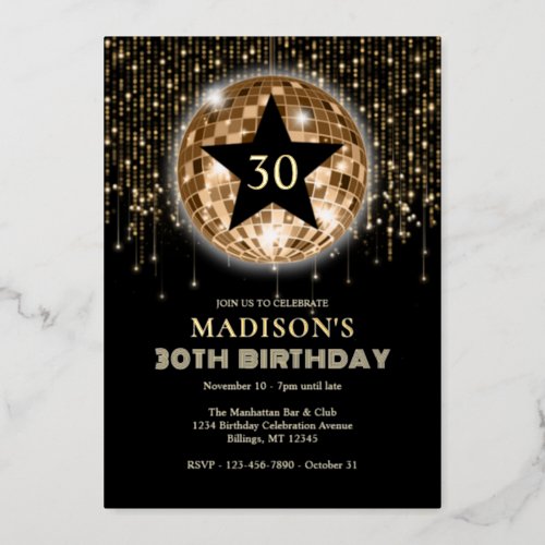 30th Birthday Celebration Black Gold Foil Invitation