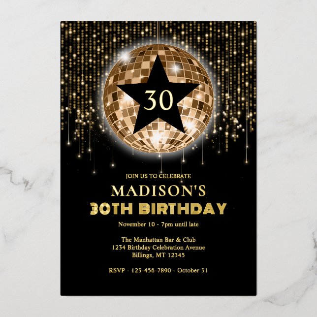 30th Birthday Celebration Black Gold Foil Invitation (Front)