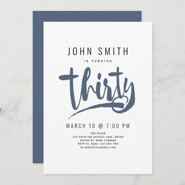 30th Birthday Celebration, Modern, Masculine Invitation (Front/Back)