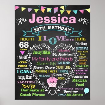 30th Birthday Chalkboard Poster Sign Adult by 10x10us at Zazzle