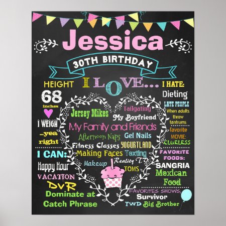 30th Birthday Chalkboard Poster Sign Adult