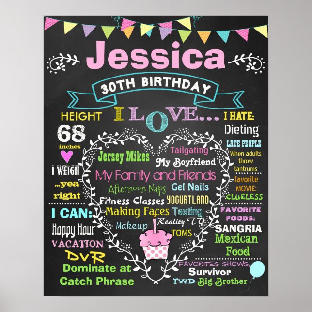 30th birthday chalkboard poster sign adult (Front)