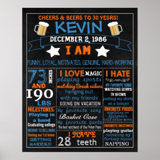 30th Birthday chalkboard sign for man men 40th 50