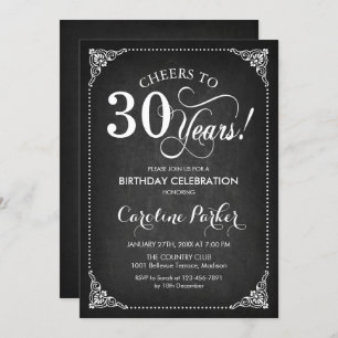 30th Birthday - Chalkboard White Invitation