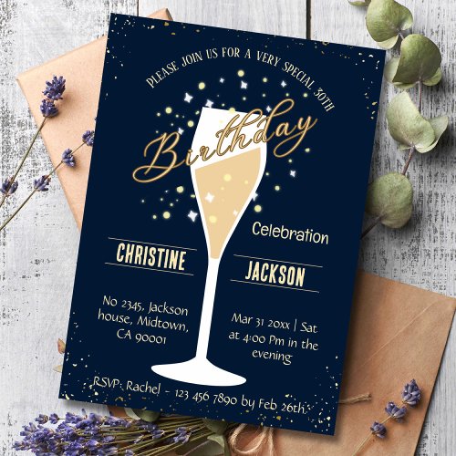30th Birthday Champagne toast blue and beige color Invitation