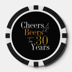 30th Birthday Cheers and Beers Black Gold Party Poker Chips