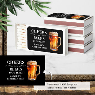 30th Birthday Cheers and Beers Fun Matchboxes