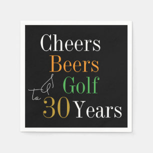 30th Birthday Cheers and Beers Golf Black and Gold Napkins