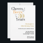 30th Birthday Cheers and Beers Minimal Party Invitation<br><div class="desc">This is a cool and modern, personalized 40th birthday party design. It is a simple, minimal design, it is in classic black and white with pops of gold and orange colored typography. Perfect for a cool and fun, 30th birthday party. It has "Cheers and Beers to 30 Years" and space...</div>