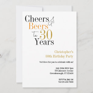 30th Birthday Cheers and Beers Minimal Party Invitation