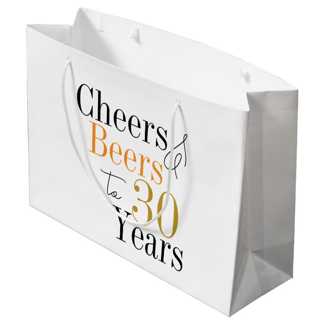 30th Birthday Cheers Beers Minimal Party Favor Large Gift Bag (Back Angled)