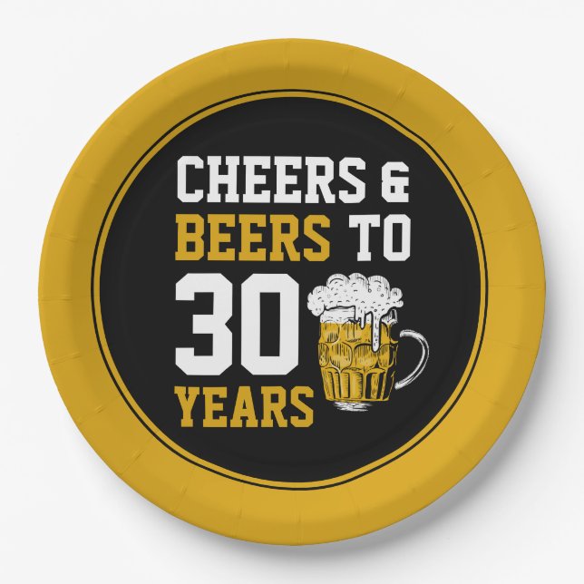 30th Birthday Cheers & Beers to 30 Years Paper Plates (Front)