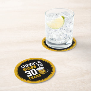 30th Birthday Cheers & Beers to 30 Years Round Paper Coaster