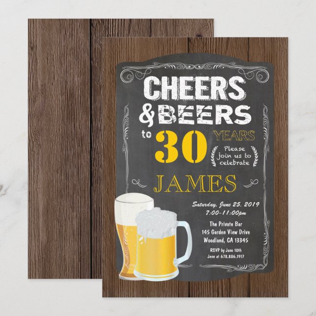 30th birthday, Cheers to 30 years beer party Invitation (Front/Back)