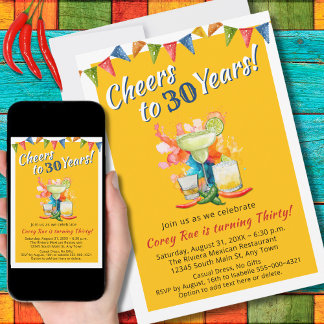 30th Birthday Cheers to 30 Years Margarita Fiesta Invitation